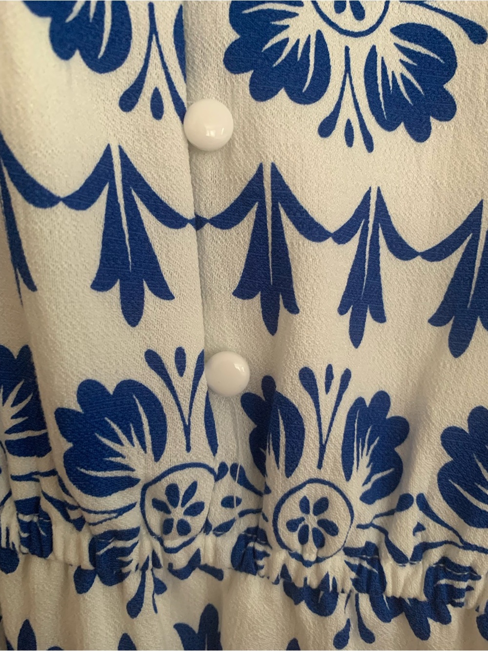 NWT Sam Edelman Dress: White, Blue Print, Button Close, V-Neck, Elastic Waist 12 - Picture 5 of 16